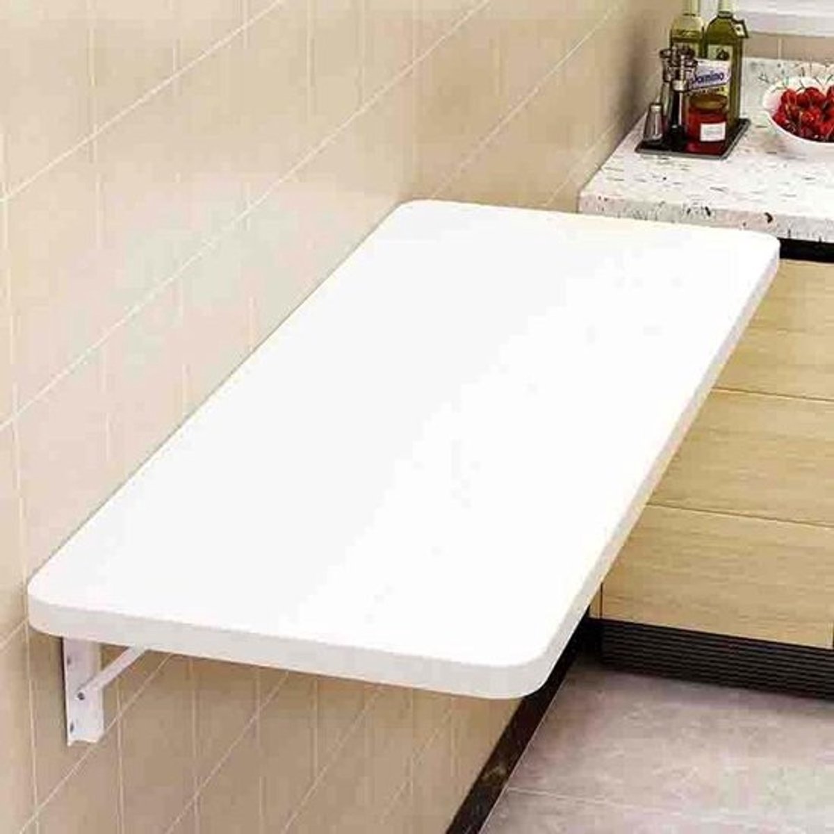 Opvouwbaar Bureau - Wandbureau Klaptafel - Ruimte Besparen - Zware Beugel Ondersteuning - 30 x 70 cm - Wit