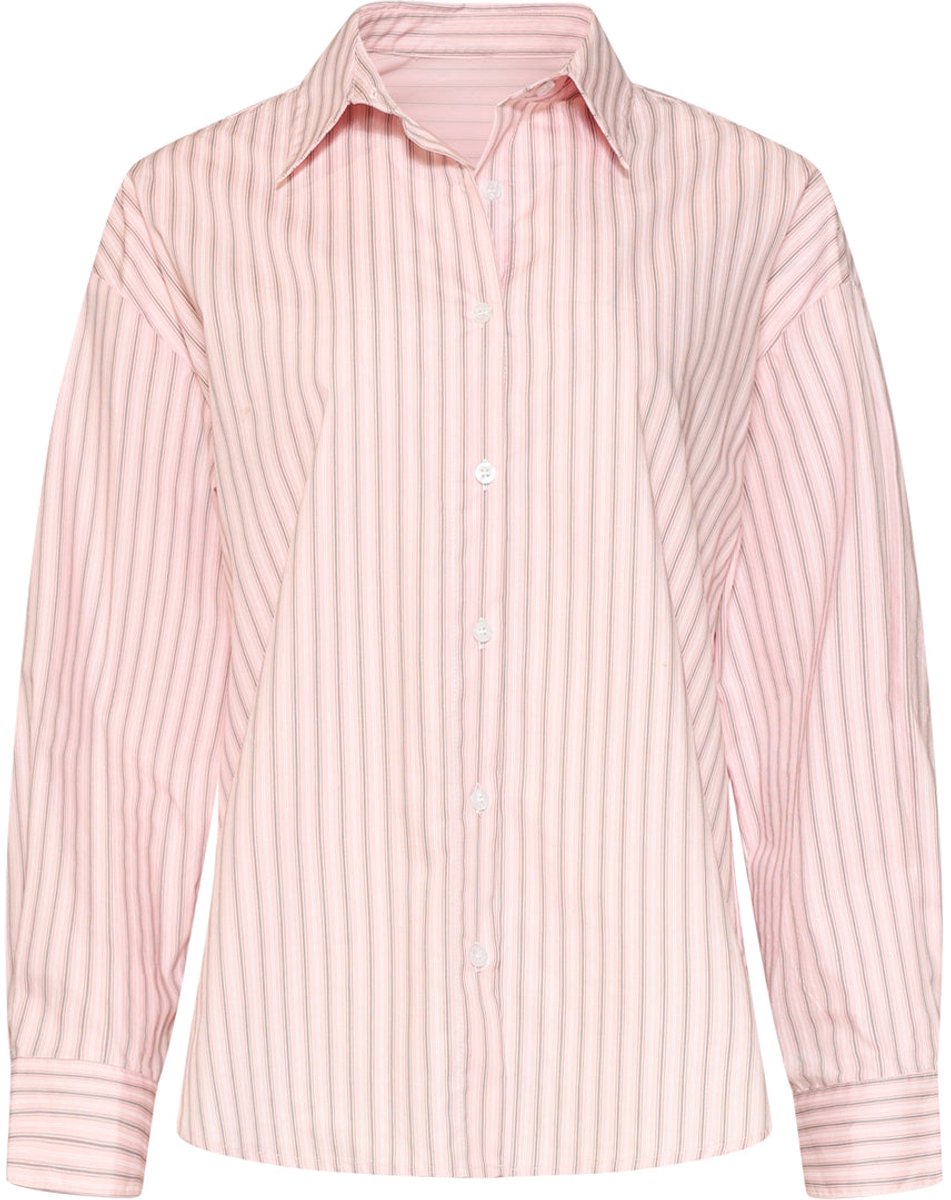 Smashed Lemon Blouse Van Katoen Met Fijn Streep Print | Pink - Taupe| Maat M
