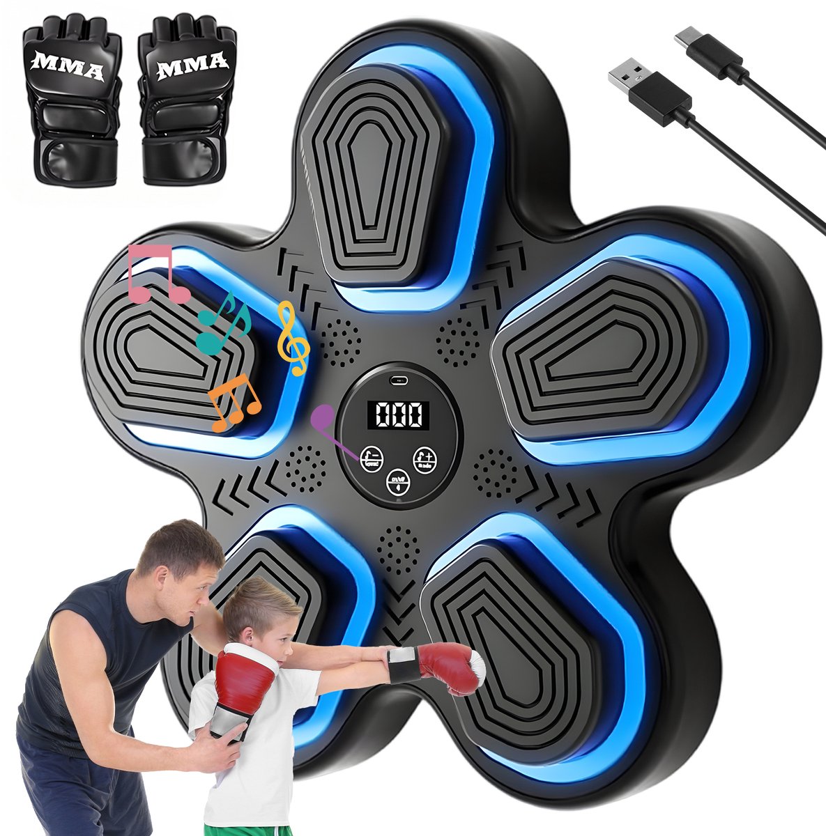 Boxing Machine - Bokszak Bluetooth - Muziek Bokstrainer - 9 Snelheden - LED Verlichting - Incl. Handschoenen - USB - Slimme Boksmachine - Volwassenen & Kinderen - Voor Reactie & Fitness & Ouder-kind & Stress