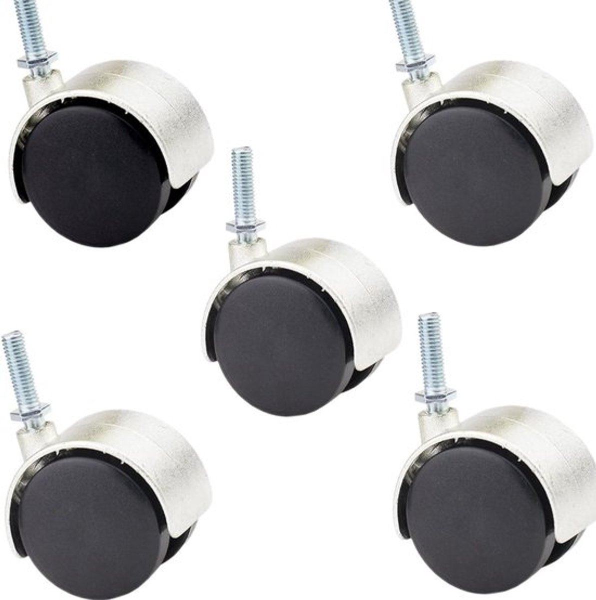 Plaatwielen Bureaustoel Wielen 10mm - Pack van 5 Meubelwielen 50mm Diameter Vervangende Wielen voor Bureaus, Houten, Laminaat, Tegelvloeren Swivel Caster - Zilver