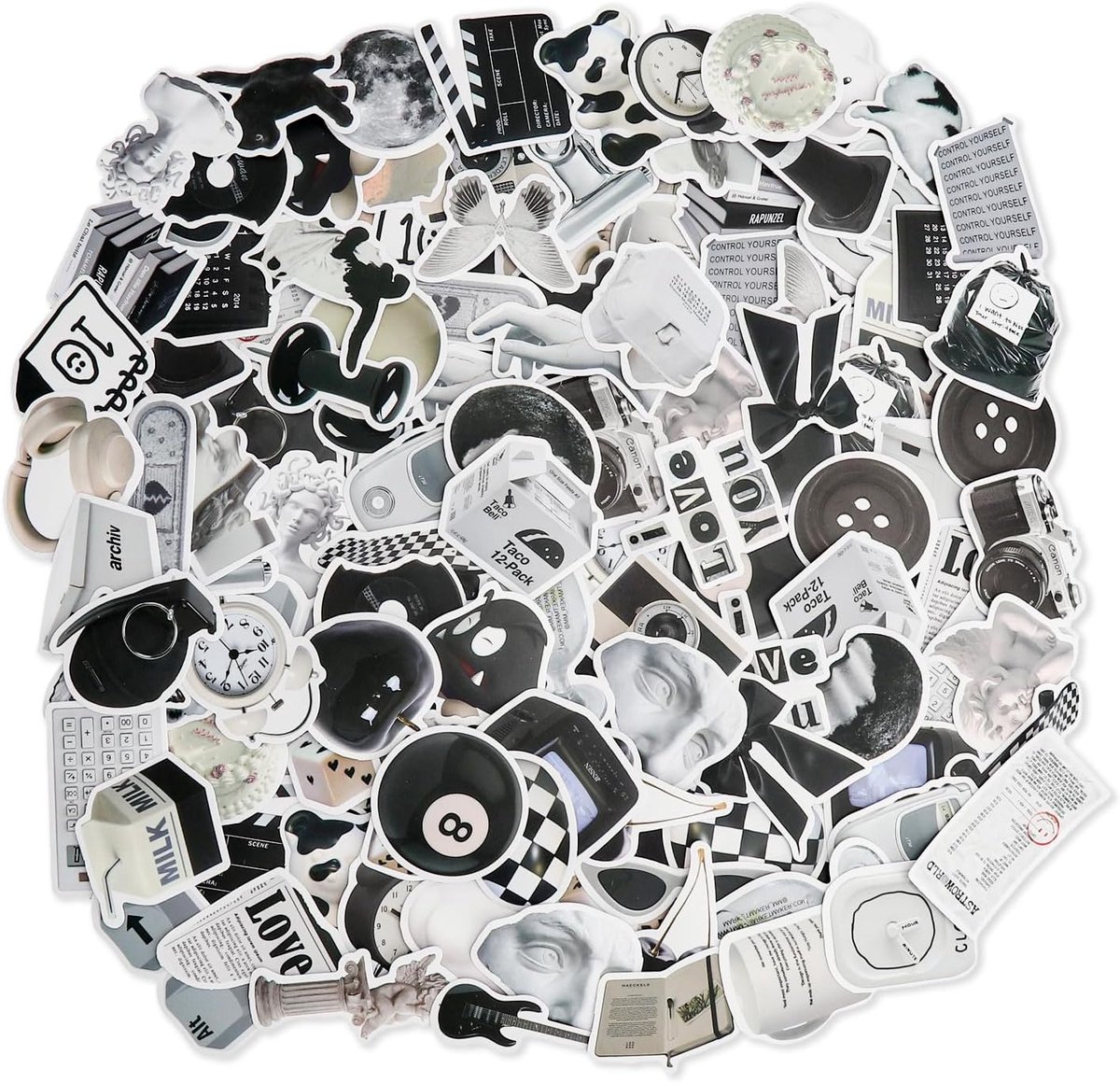 Stickers, 122 stuks, zwart/wit, vintage, waterdichte stickerset, stickers esthetisch voor scrapbooking, bagage, laptop, waterfles, iPad, mobiele telefoon, fiets, skateboard, helmen