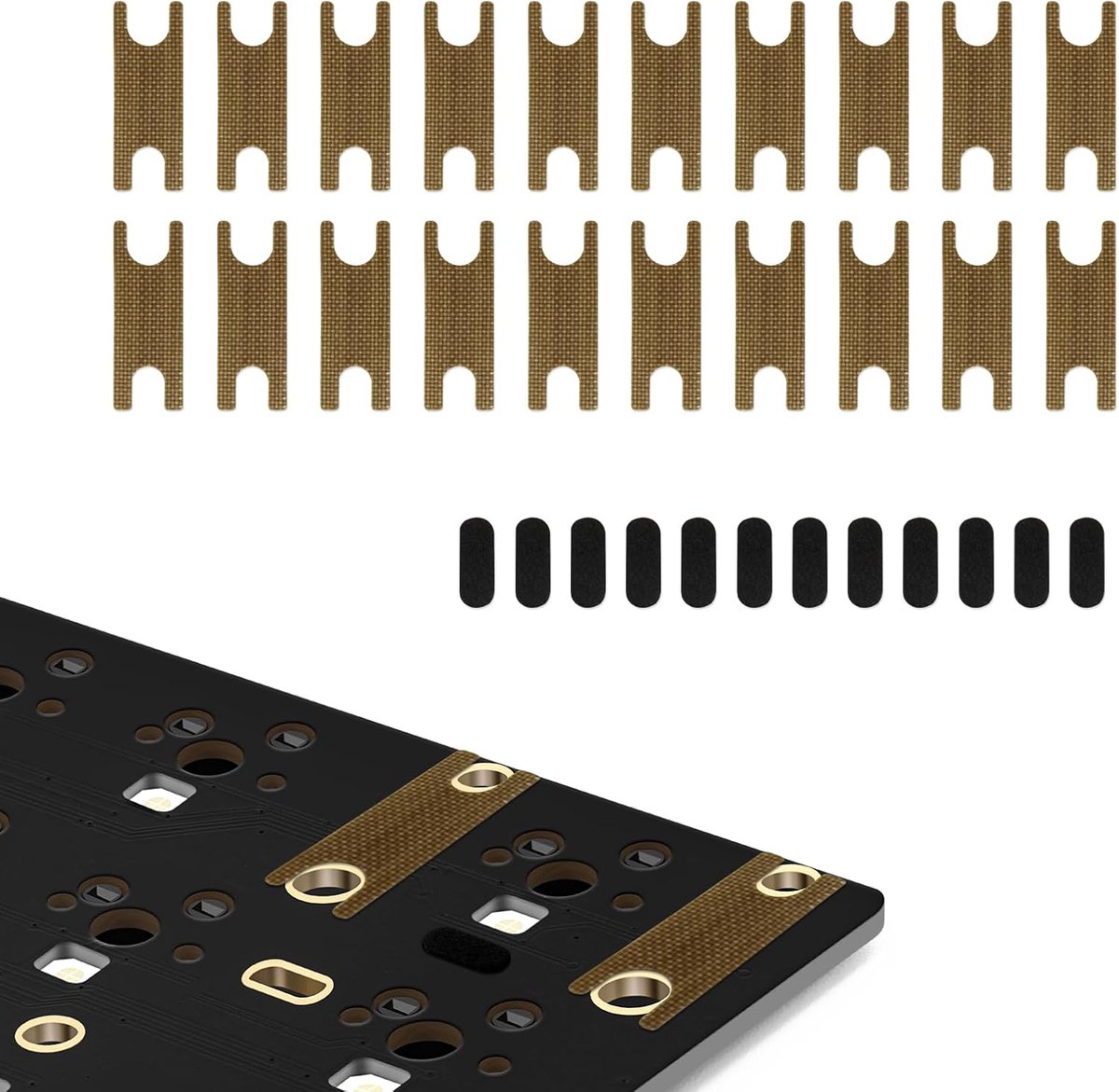 Toetsenbord PCB-stabilisatorschakelaar Teflon-film toetsenbordstabilisatorschakelaarpads 20 stuks, stabilisator staaldraad EVA-pads 12 stuks (geel)