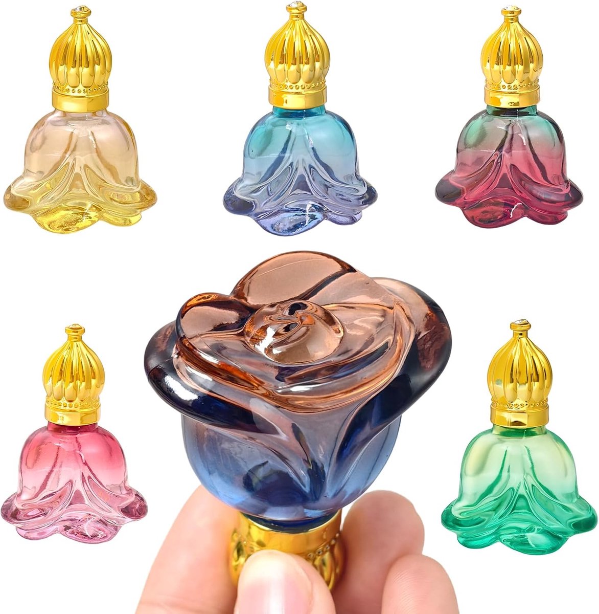 Rollerflessen voor Essentiële Oliën, 6 Stuks Navulbare Lege Rollerballflessen, 8 ml Glazen Parfum- en Essentiële-olie Roll-on Fles, Reisparfum Aromatherapiecontainer voor Thuis en Onderweg