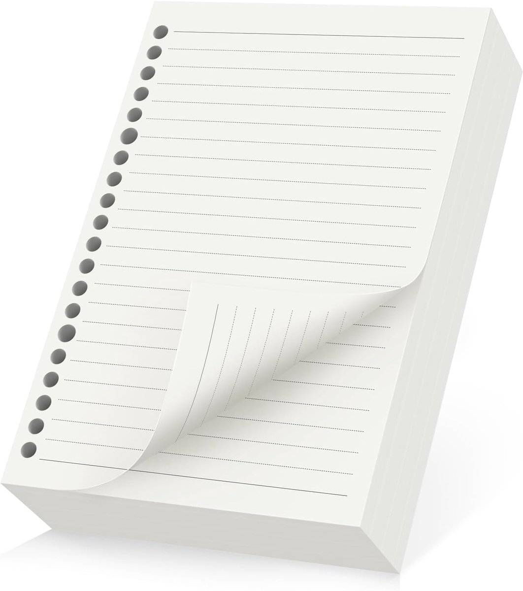 Paper A5-180 PCS Refillpapier Gelinieerd 8 mm - 100 g/m² Vellen met 20-gaats Perforatie - 14 x 21 cm Notebook Refillpapier Lined voor A5 Ringbanden, Dagboekinzetstukken, Agenda's