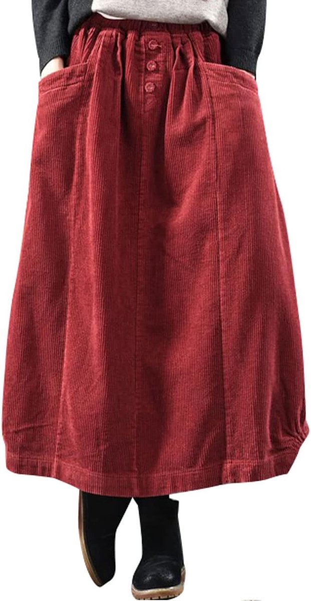 Vintage Lange enkellengte Corduroy rokken met elastische taille