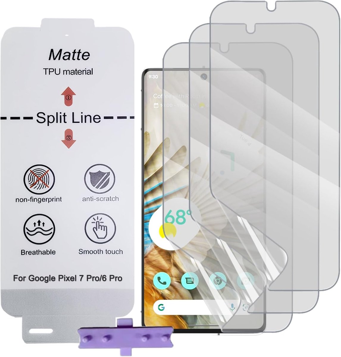Schermprotector Matte voor Google Pixel 6 Pro/Pixel 7 Pro, 3-pack Antireflecterende TPU Hydrogelfolie voor Telefoon, Matte Screenprotector, Anti-vingerafdruk (Geen gehard glas)