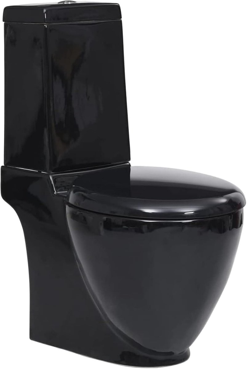 Toilet keramiek toilet 39 x 66 x 84 cm (L x B x H) badkamer rond verticale afvoer soft-close mechanisme toiletbril wc-bril softclose-mechanisme zwart dubbele spoeling: 3 of 6 L