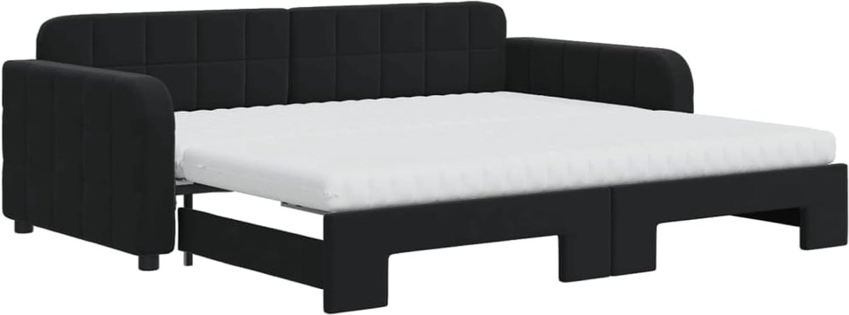 2-in-1 slaapbank, fluweel, zwart, 213 x 100 x 71 cm, met 2 schuimmatrassen (90 x 190 x 10 cm), ideaal voor kleine woningen en logeerkamers