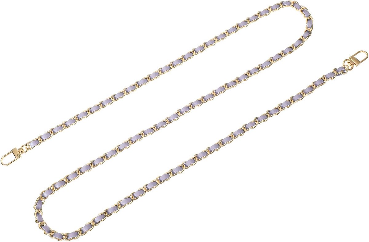 Tasketting, portemonneeketting, 120 cm, tassenriem, handtasketting, portemonnee-riem met gespen voor schouder, crossbody tassen (paarse riem + gouden ketting)