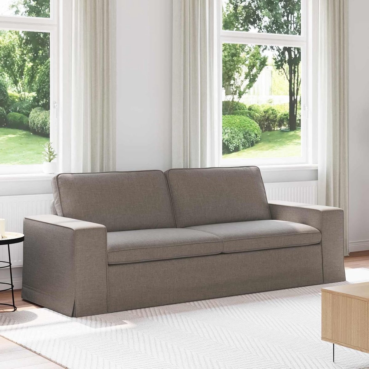 Hoekbank met zwarte stoffen bekleding 222 x 80 x 82 cm in taupe voor woonkamer en slaapkamer