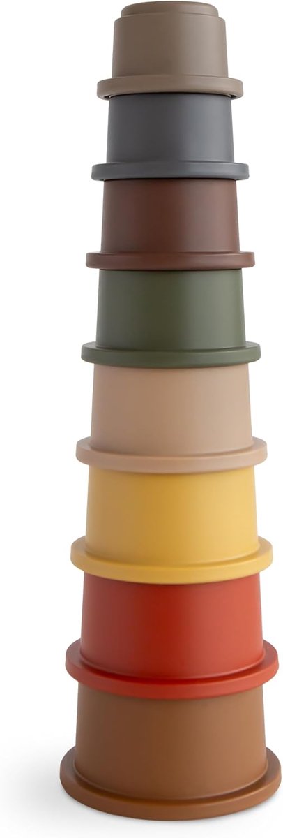 Stapelbekers Speelgoed | Stapeltoren met 8 bekers | Voor Baby's & Kinderen | Veilig, Hoogwaardig en Duurzaam | Vrij van BPA/PVC/Ftalaten | Gemaakt in Denemarken | Ontwerp Retro