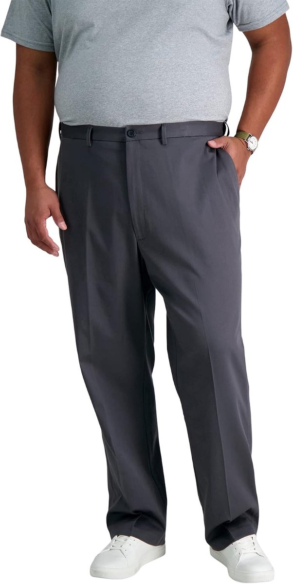 Mannen Premium No Iron Khaki Classic Fit Uitbreidbare Taille Platte Voorbroek (Regular en Big & Tall Maten)