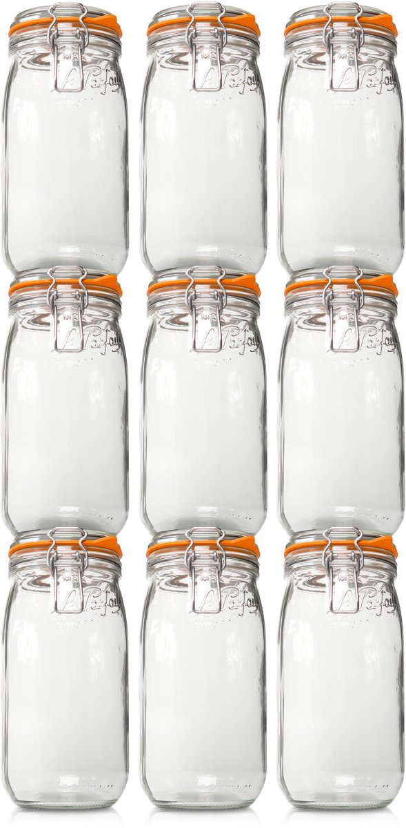 Le Parfait 1500ml Weckpotten Set (9x 1500ml) | OP=OP VOORDEELSET | 9 Weckpotten van 1500 ML | Premium A-kwaliteit | Robuust en Voedselveilig | Ideaal als voorraadpot, inmaakpot of conserveerpot | Made in France