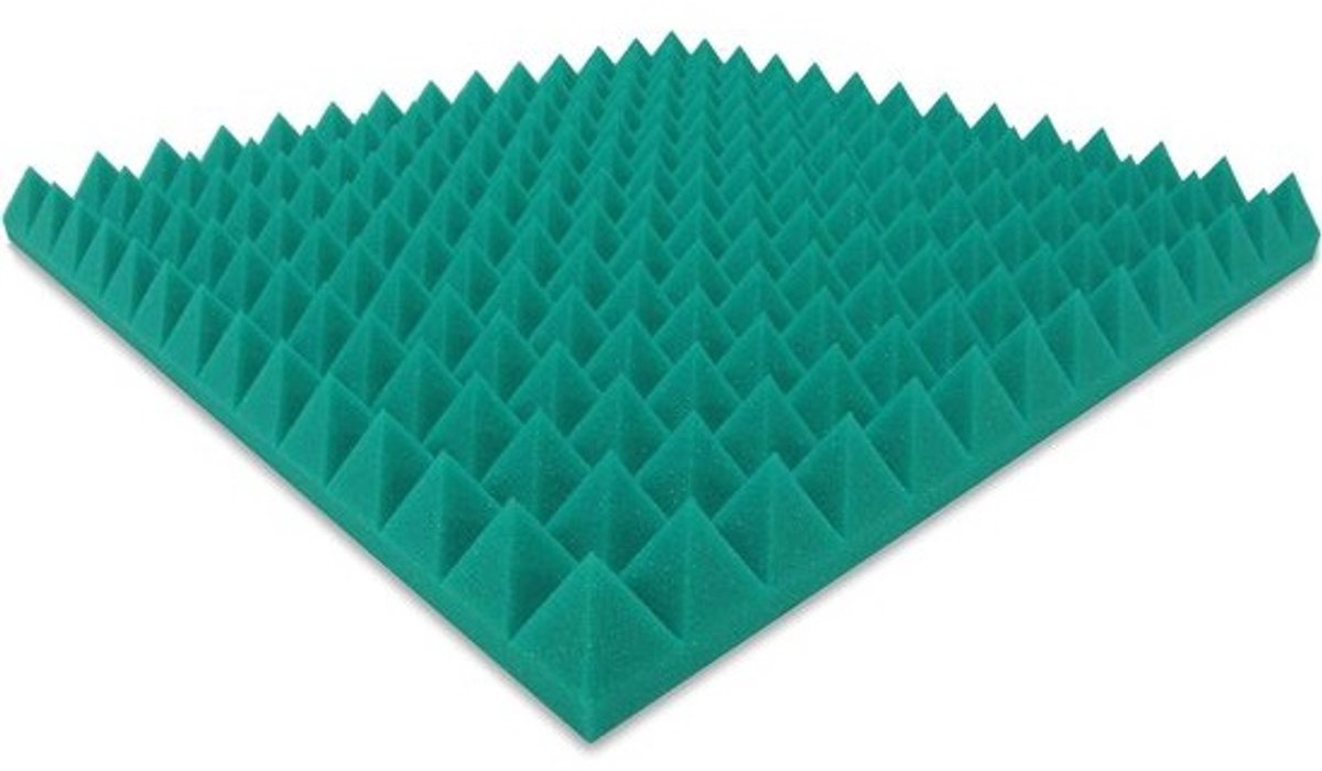 Akoestisch Schuim - Geluidsisolatie Paneel - Geluidsverbetering Ruimte - Piramiden Structuur - 49x49x5cm - Groen Turquoise