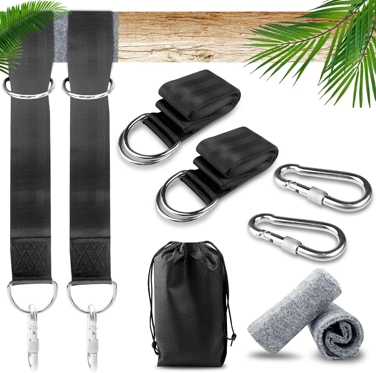 Dailygoods- Hangstoelbevestiging Hoge Kwaliteit - Schommelbevestiging - Ophangriem Kit - 2 Karabijnhaken - Tot 400 kg - Waterdicht en Scheurvast - Sch
