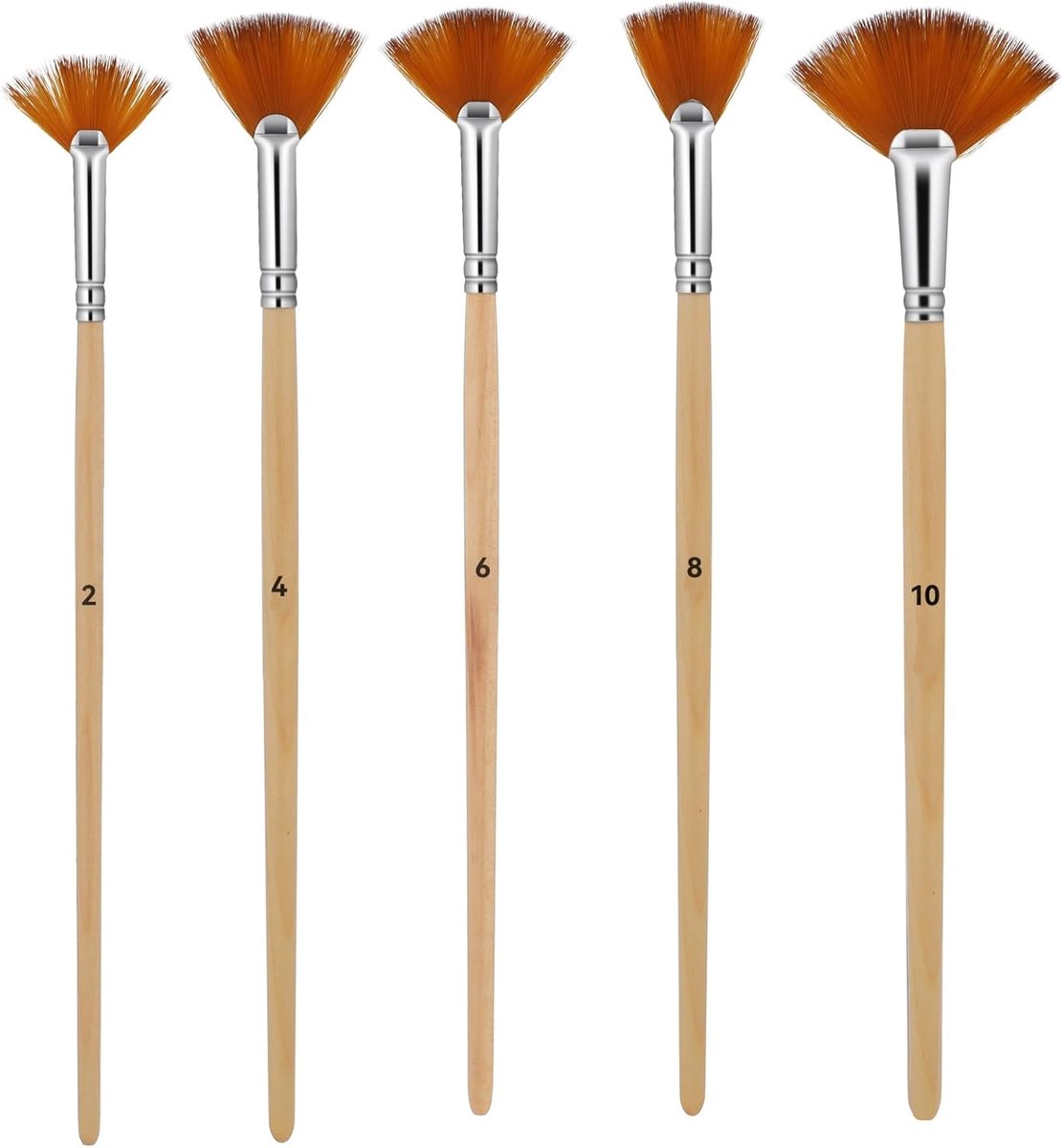 Dailygoods- Waaierkwasten 5-delige set - Houten handvat - Nylon borstelharen - Voor acrylverf/aquarel - Creatieve hobby's - Lengte 17,5 cm - Schilderk