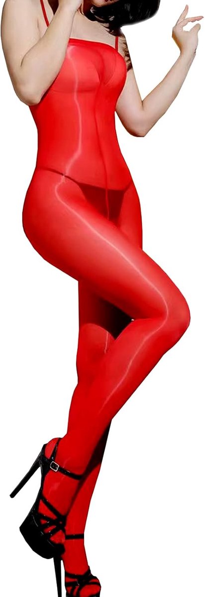 Bodystocking voor dames, met olie, glanzende bodystocking, strapless bodysuit, instelbaar, nylon, catsuit, overall, panty, 8D