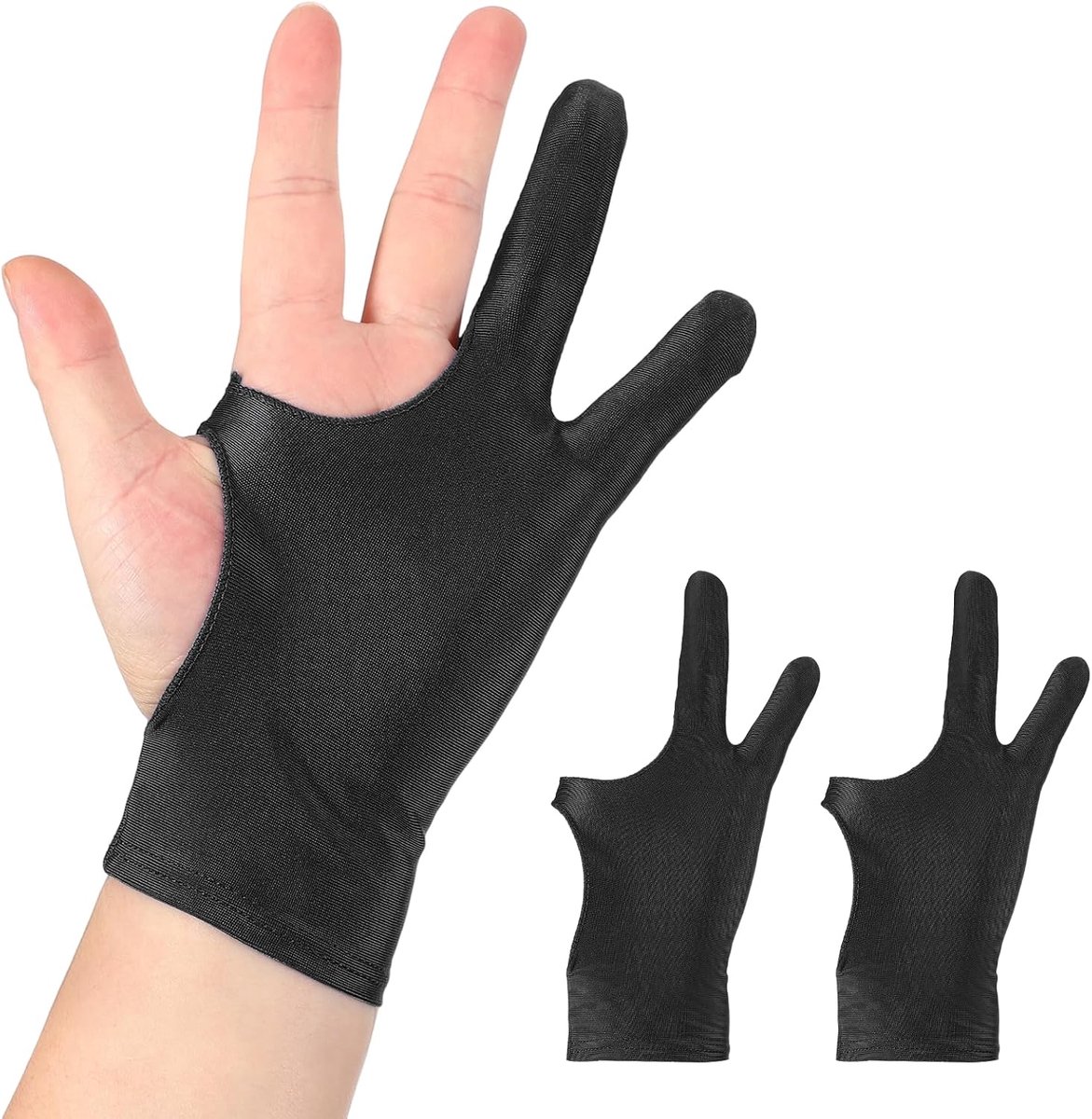 Handschoenen voor kunstenaars, ademende grafische schilderhandschoenen met twee vingers voor rechts en links, grafische tablet, papier, schetsen (maat S) zwart