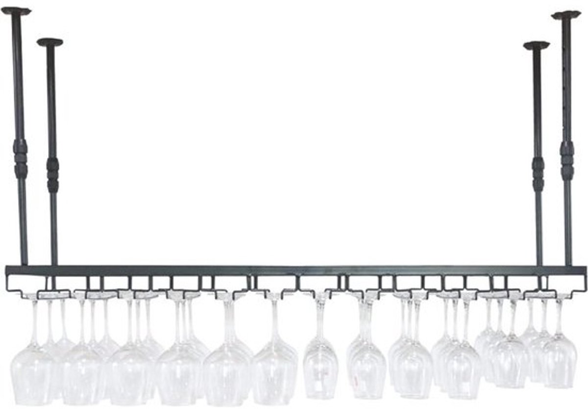 Hangend Wijnglasrek - Wijnrek Plank - Keuken Organiseren - Geïntegreerd Flesrek - 150x25x21cm - Zwart