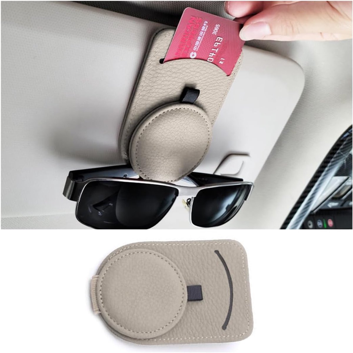 Dailygoods- Brilhouder multifunctioneel - Zonnebrilhouder auto - Magnetische brillenhouder - Kunsthars/leer - Opbergclip - 11 x 7 cm