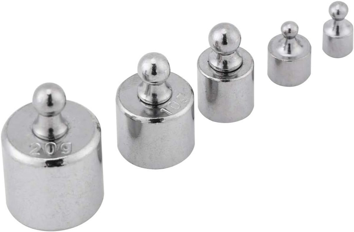 Dailygoods- Contragewichten Set 5 Stuks - Kalibratiegewichten 1g/2g/5g/10g/20g - Precisiebalans - Verchroomd - Nauwkeurigheid +/- 0,003g