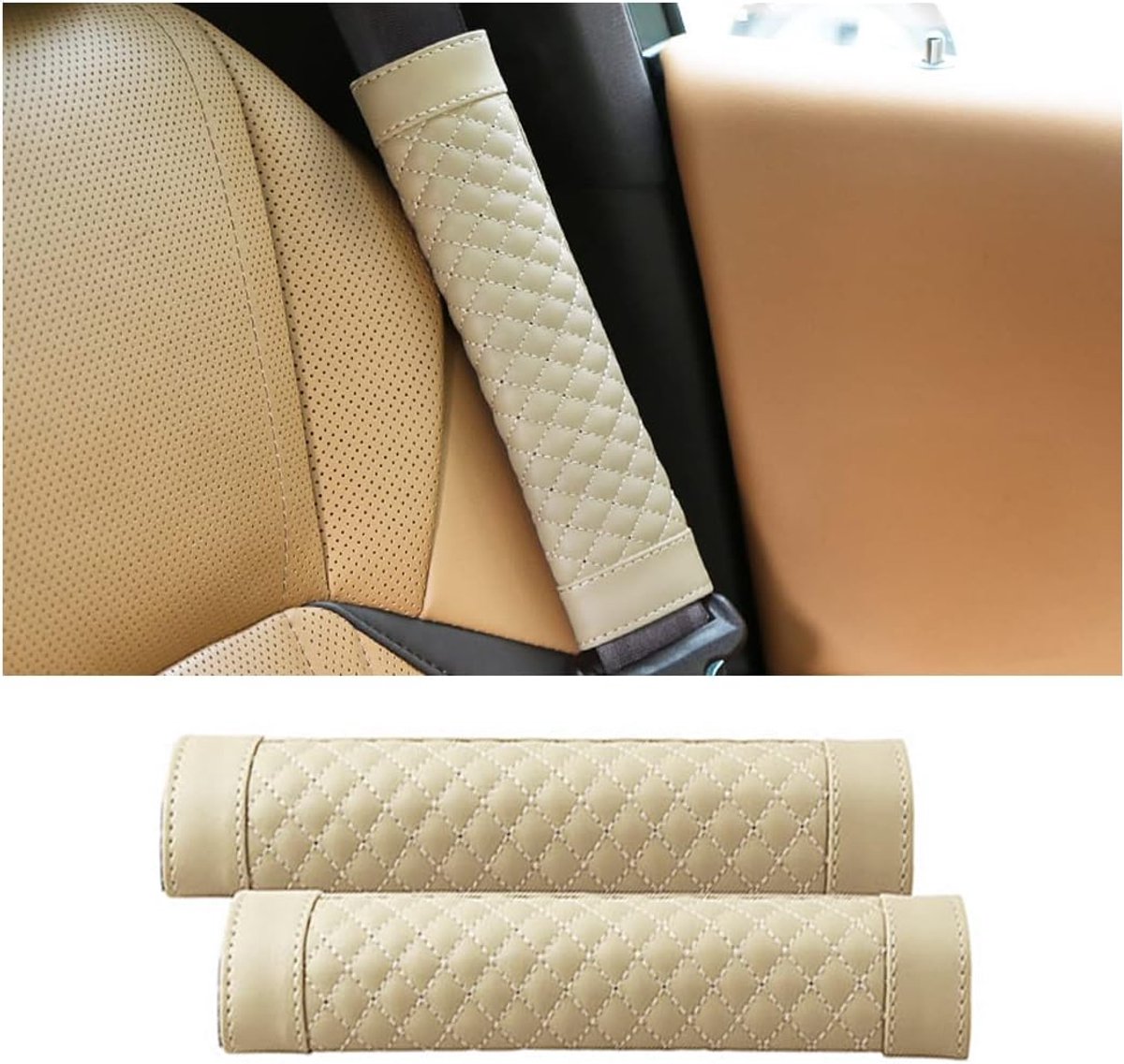 Dailygoods- Autogordelkussen 2 Stuks - PU-lederen Schouderbeschermer - Comfortabele Autogordelbescherming - Verstelbare Klittenbandsluiting - Zacht en