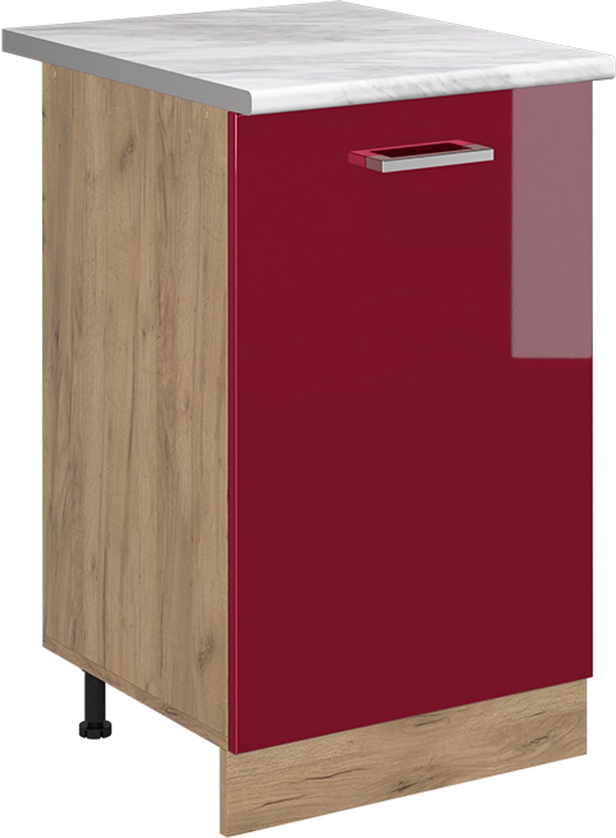 Vicco Keukenonderkast R-Line, Rode hoogglans/Goudkleurig Eiken, 50 cm marmer werkblad