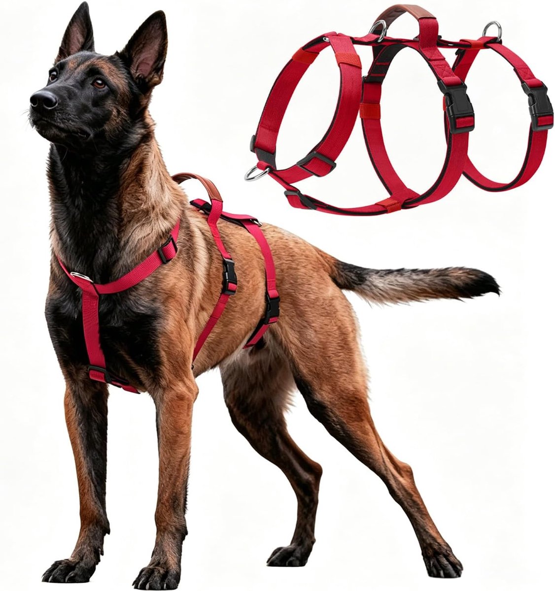 Anti-trektuigje voor honden, anti-trektuigje met controle, harnas met stap in design, ademend en gevoerd, voor ontspannen wandelen, voor honden van elke maat (rood, XL)