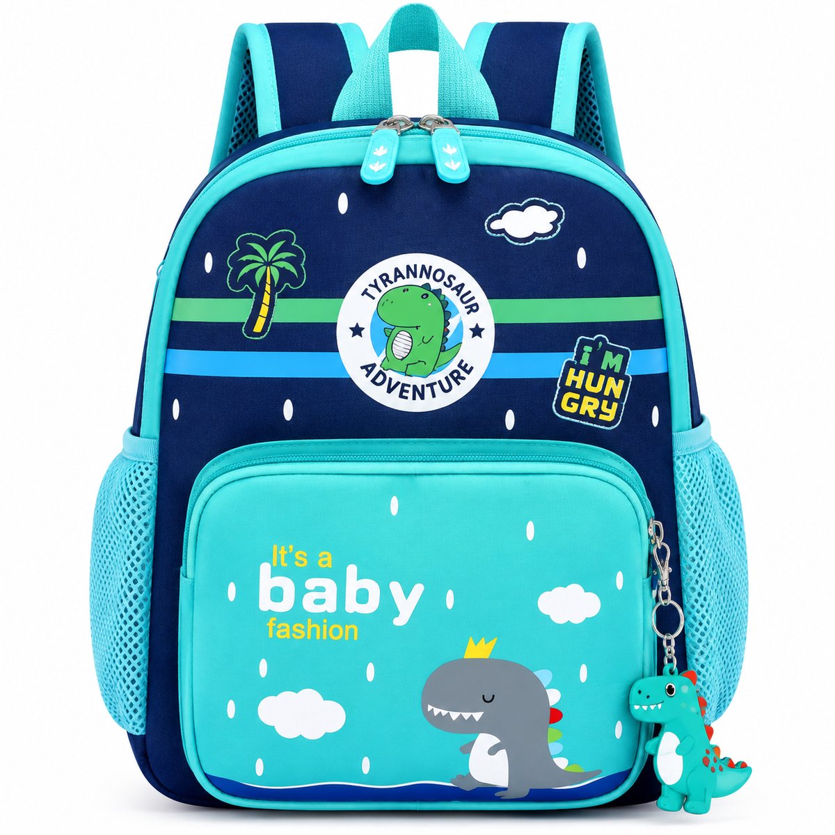 HEMO Kinderrugzak Dinosaurus – Schooltas voor Jongens & Meisjes – Peuter & Kleuter Rugzak – Donkerblauw/Turquoise