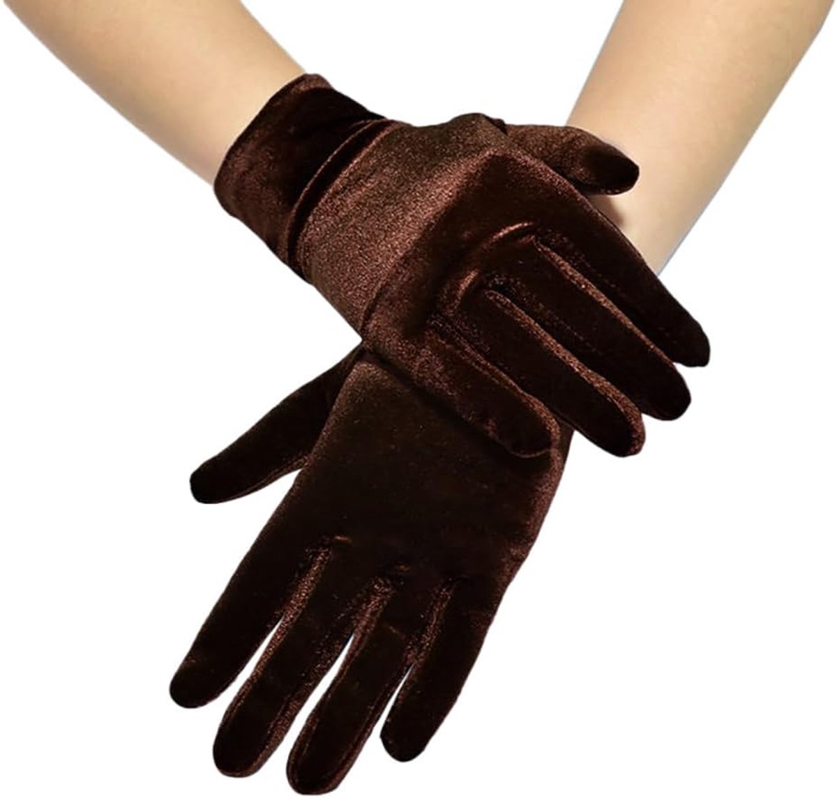 Handschoenen voor dames, klassieke opera, feest, Audrey Hepburn-handschoenen, jaren 20-stijl, elastisch, volwassenen, maat voor dames, pols, kort, fluweel, party, kostuum, handschoenen, bruin