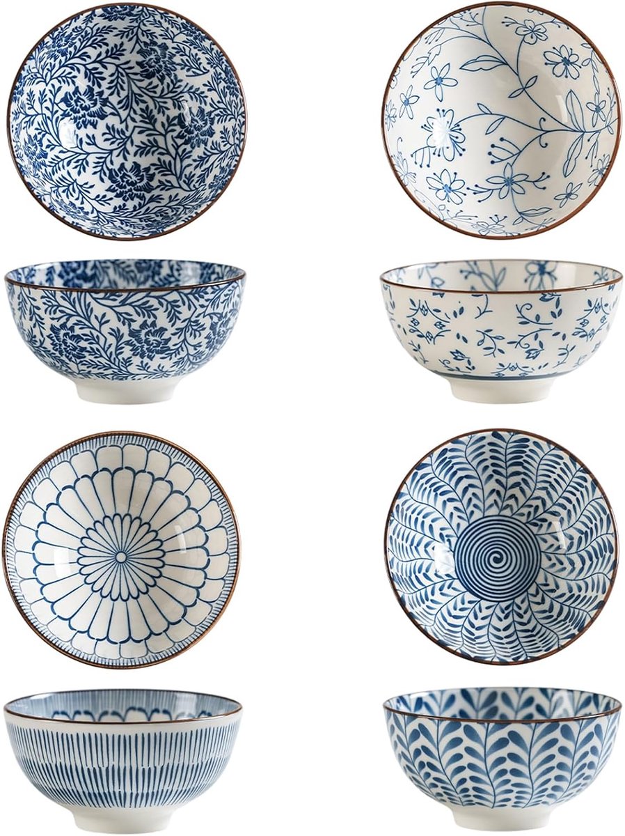 porselein, mueslikommen, set van 4, snackkommen, 12 cm, dessertkommen, keramiek, slakom, ijsschaal, kom voor rijst, desserts, noten, fruit