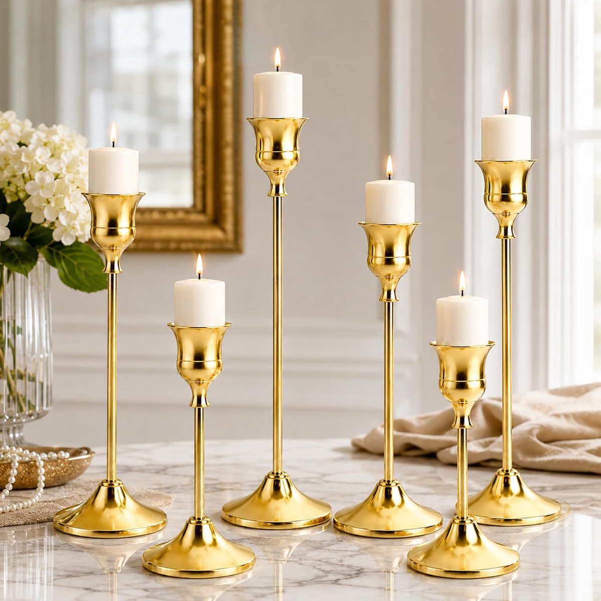 6 stuks kandelaars gouden kandelaars gouden kandelaars staafkaarsenhouder 3 hoogtes kaarsenhouder voor kandelaar kerstdecoratie binnen tafel verjaardagsdiner bruiloft