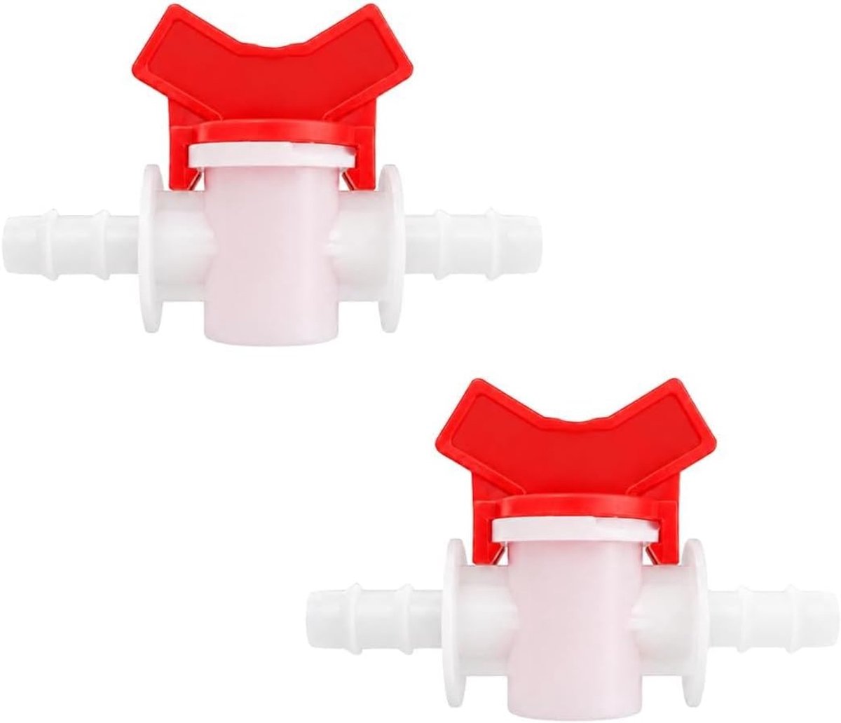 2 stuks kogelkraan met weerhaken, kogelkraan 1/4 inch, waterstroomregelaar, kogelventiel 10 mm, afvoerventiel voor camper, voor irrigatie, water, olie, lucht en gassystemen