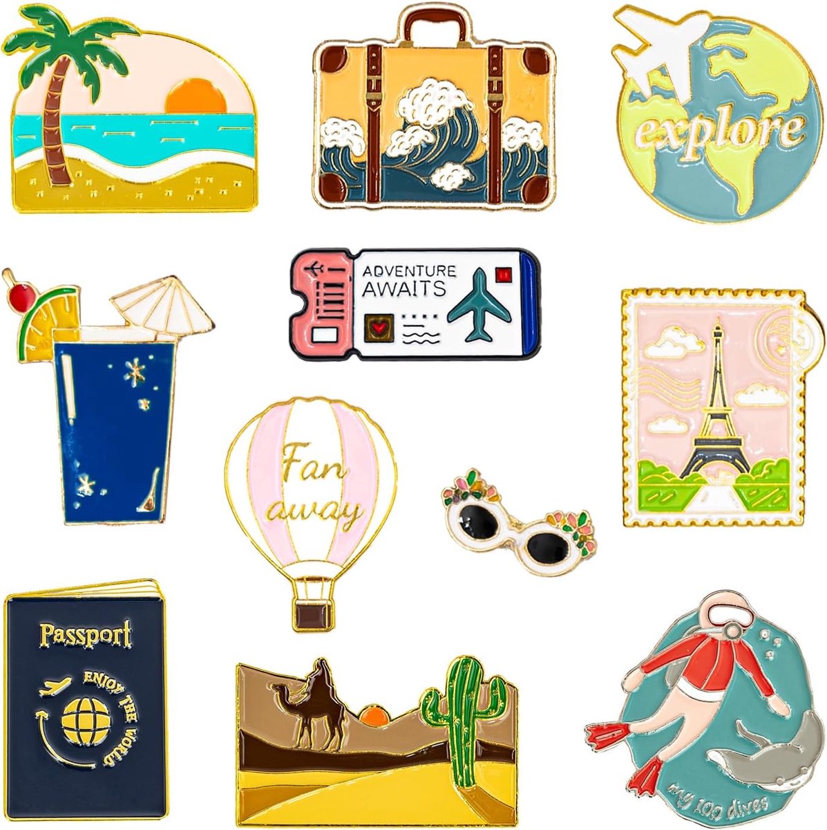 11 Stuks Emaille Pin Badges Broche Pins Metalen Badge Spelden Modieuze Accessoire voor Vrouwen Tiener geschikt voor Kleding Tassen Jassen DIY Crafts(Vacation)