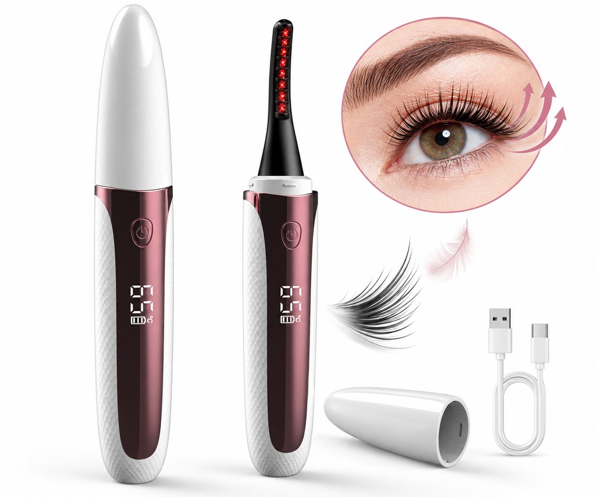 VHV-Elektrische wimperkruller - Verwarmd - 4 temperatuurstanden - Digitaal display - 8 sec snel opwarmend - USB-C - Anti-verbranding - Langdurige krul - Wit