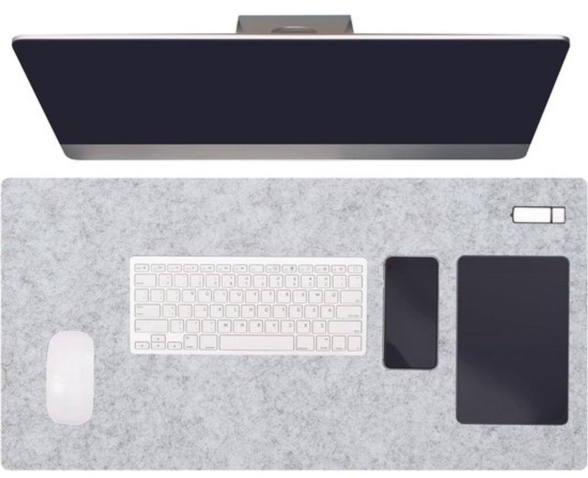 Bureauonderlegger Vilt - Deskpad Muismat - Thuiswerken Kantoor - Anti-slip Onderkant - 80x40cm - Lichtgrijs