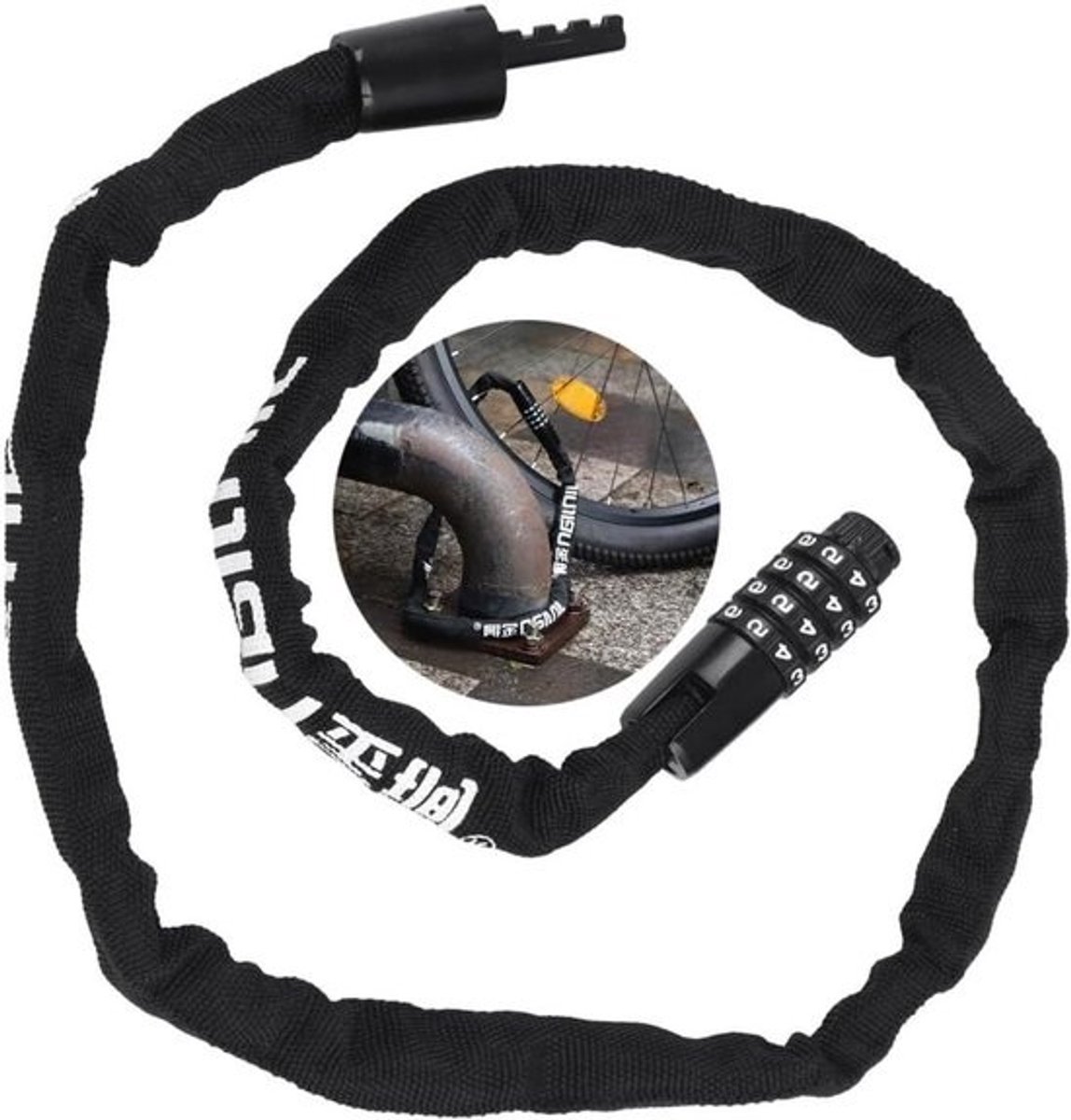 Kettingslot - Antidiefstalslot - Fiets Beveiligen - 4-Cijferige Code - 36 inch - Zwart