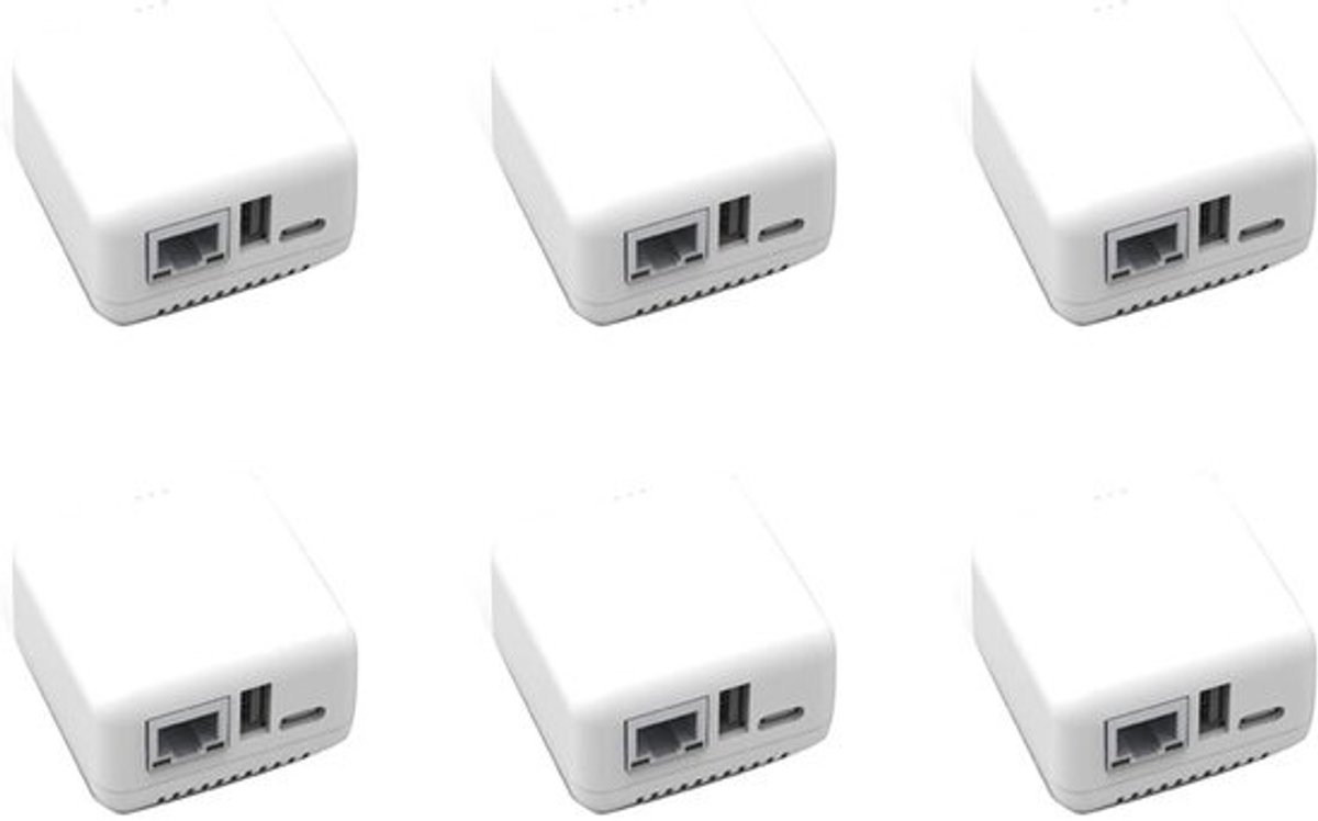 Mini Print Server - Netwerk Printer Adapter - Printers Delen - Compact Ontwerp - 6 stuks - Wit
