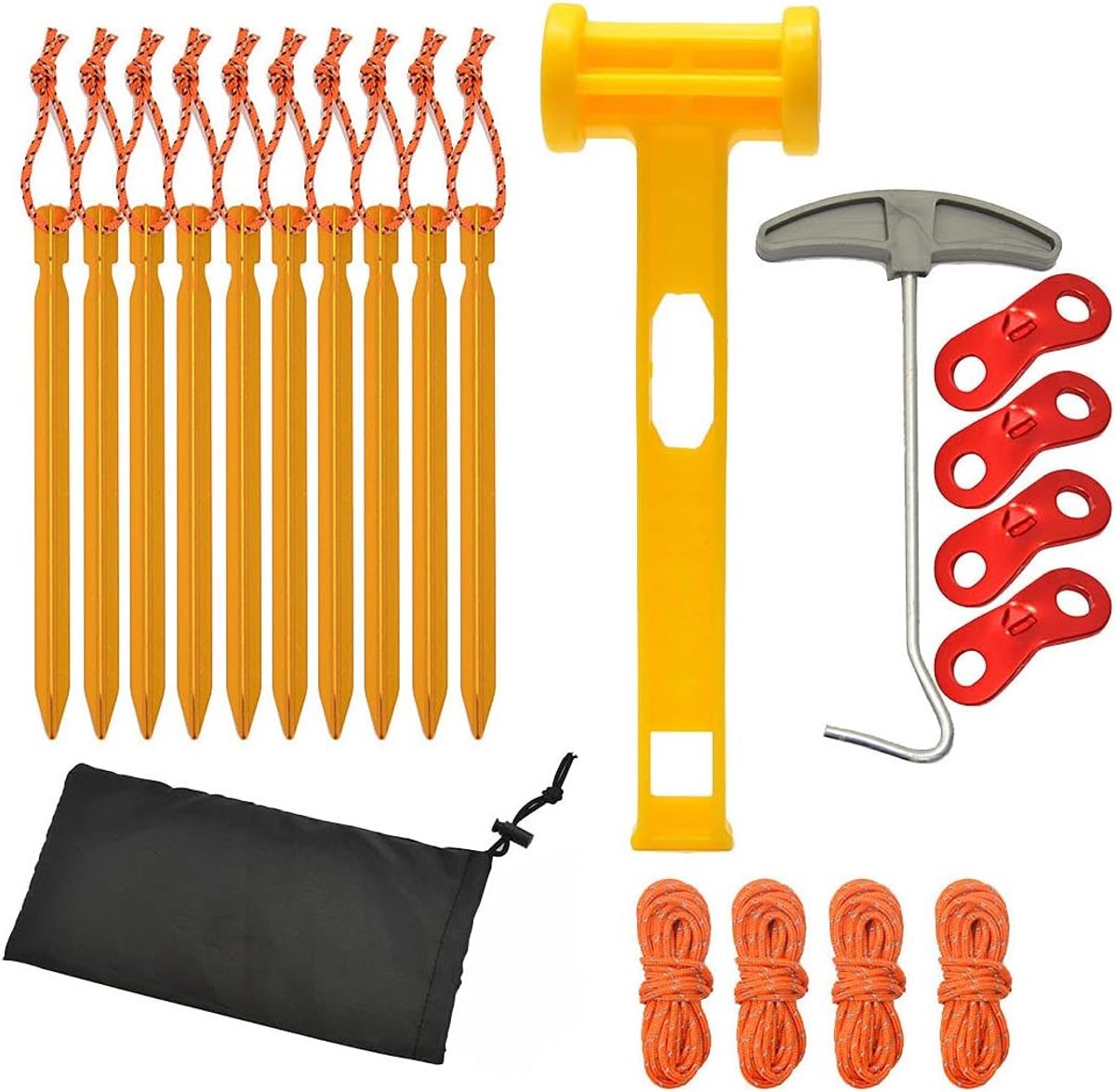 Dailygoods- Tentstokken 10-delige set - Aluminium - Campingaccessoires - Kunststof hamer - Nageltrekker - Opbergtas - Eenvoudig kamperen - Tentpalen