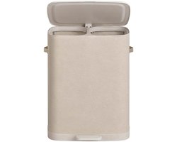Wasmand Opvouwbare wasmand voor vuile was Grote inhoud van 160 liter Twee gescheiden vakken+afneembare waszakken+deksel tegen geurtjes en handvat aan de onderkant Stevig frame Waterafstotend en gemakkelijk te reinigen 56 x 47 x 75 cm Beige