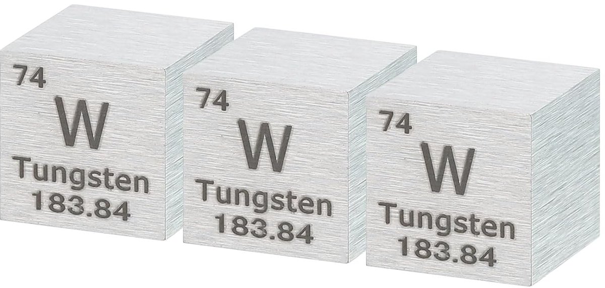 3 wolfraam dobbelstenen van 1 cm met hoge dichtheid, zilver
