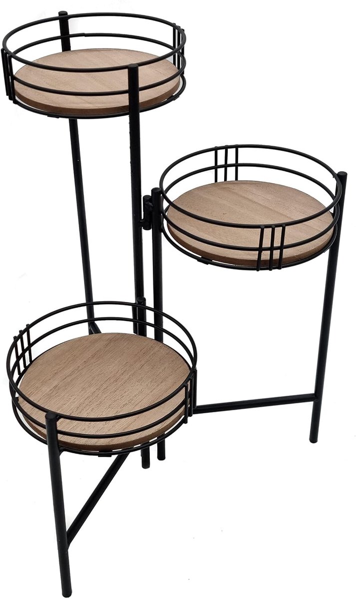 Bloempotstandaard, inklapbaar, zwart, met 3 houten planken, inklapbare bloementrap, voor planten, decoratie, kruidenstandaard
