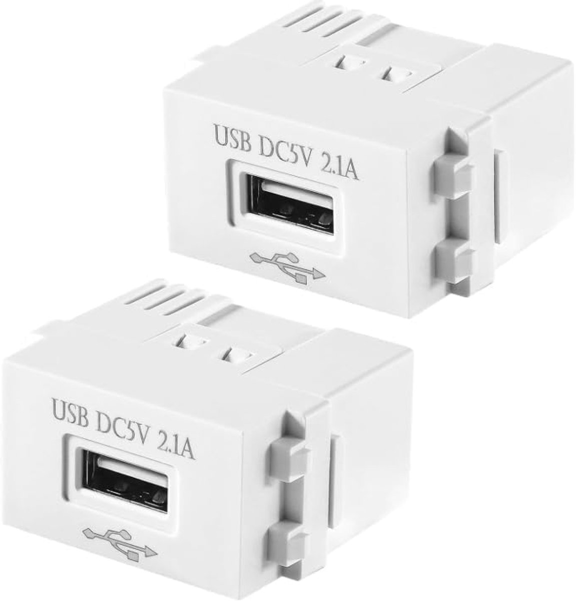 2 stuks USB-voedingsmodule, USB inbouw, 2,1 A U-sb inbouwvoeding, 220 V stopcontact naar 5 V-transformator, geschikt voor smartphones en USB-apparaten