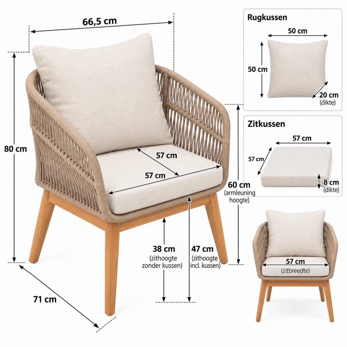 null Merkloos 3-Delige Beige Bistroset - afbeelding 5