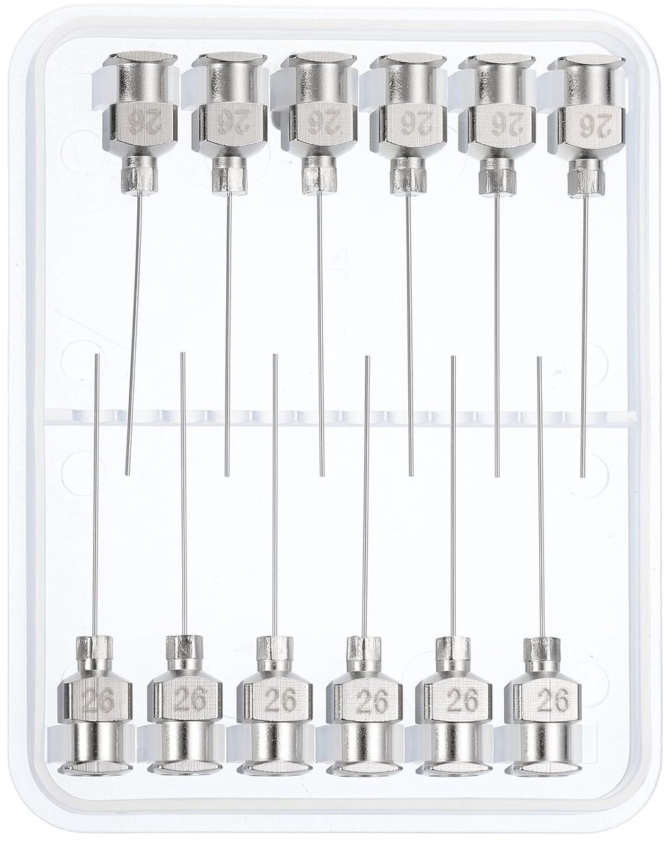 Dispensernaaldpunten van roestvrij staal, 26 ga x 2,5 cm, 12 stuks metalen naaldbuizen voor dikke lijm, laboratoriuminkt, zilverkleurig