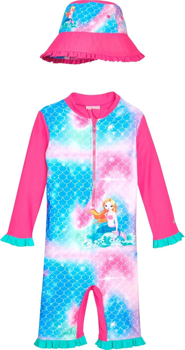 Eendelig badpak met lange mouwen en zonnehoed met uv-bescherming 50+ zonbescherming, badkleding