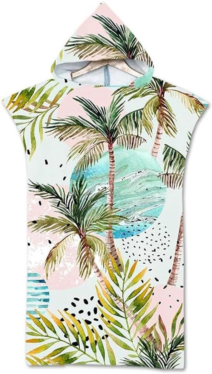 Handdoek-poncho met capuchon, surfponcho voor dames, heren en jongeren, omkleedhulp op het strand, bedrukte badponcho, compact en zeer licht, badjas van microvezel voor het strand en zwemmen