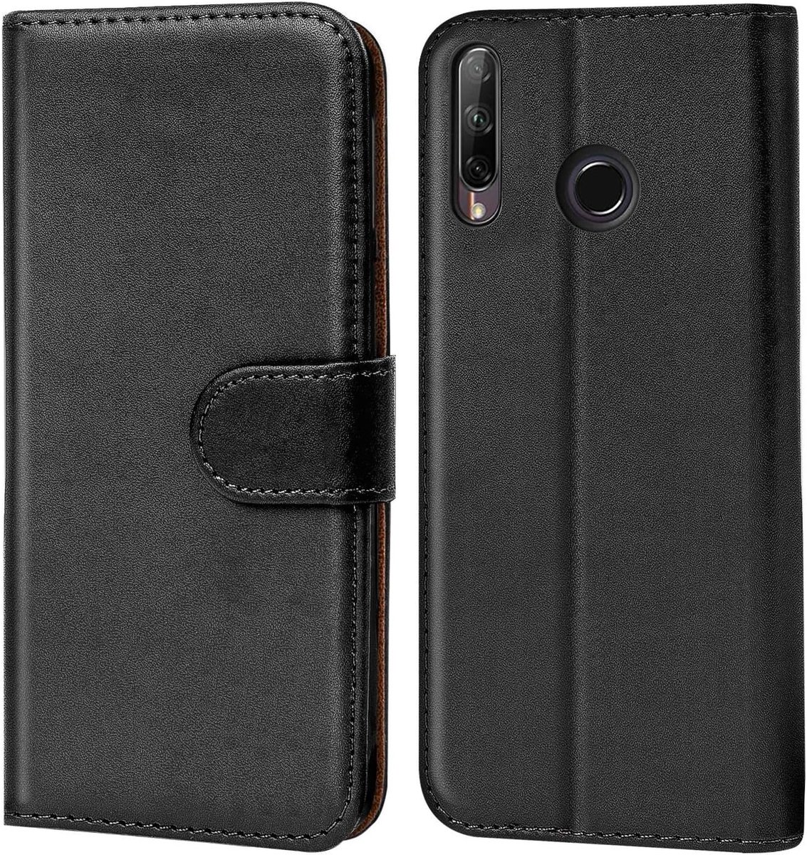 Flip Cover voor Huawei P40 Lite E, Stand en magneetfunctie als portefeuille compatibel met Huawei P40 Lite E Case met kaartenvak PU Leer, Zwart