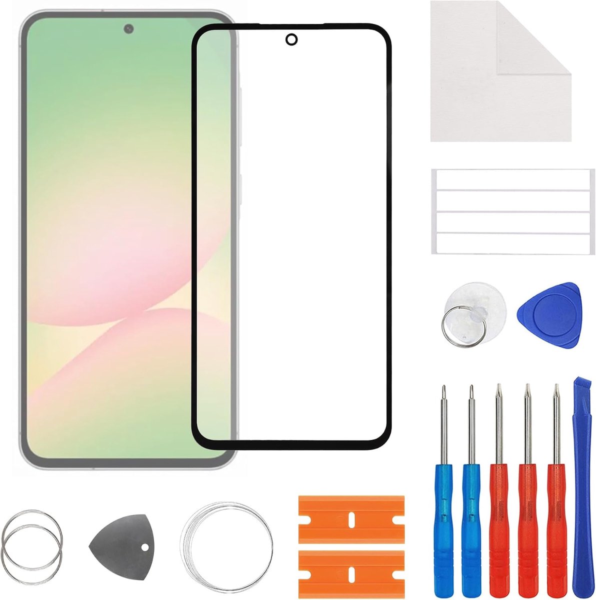 Display glas frontglas compatibel met Samsung Galaxy A56 SM-A566B reparatie vervanging set met gereedschapsset, 6,7 inch, geen LCD-scherm en touch digitizer
