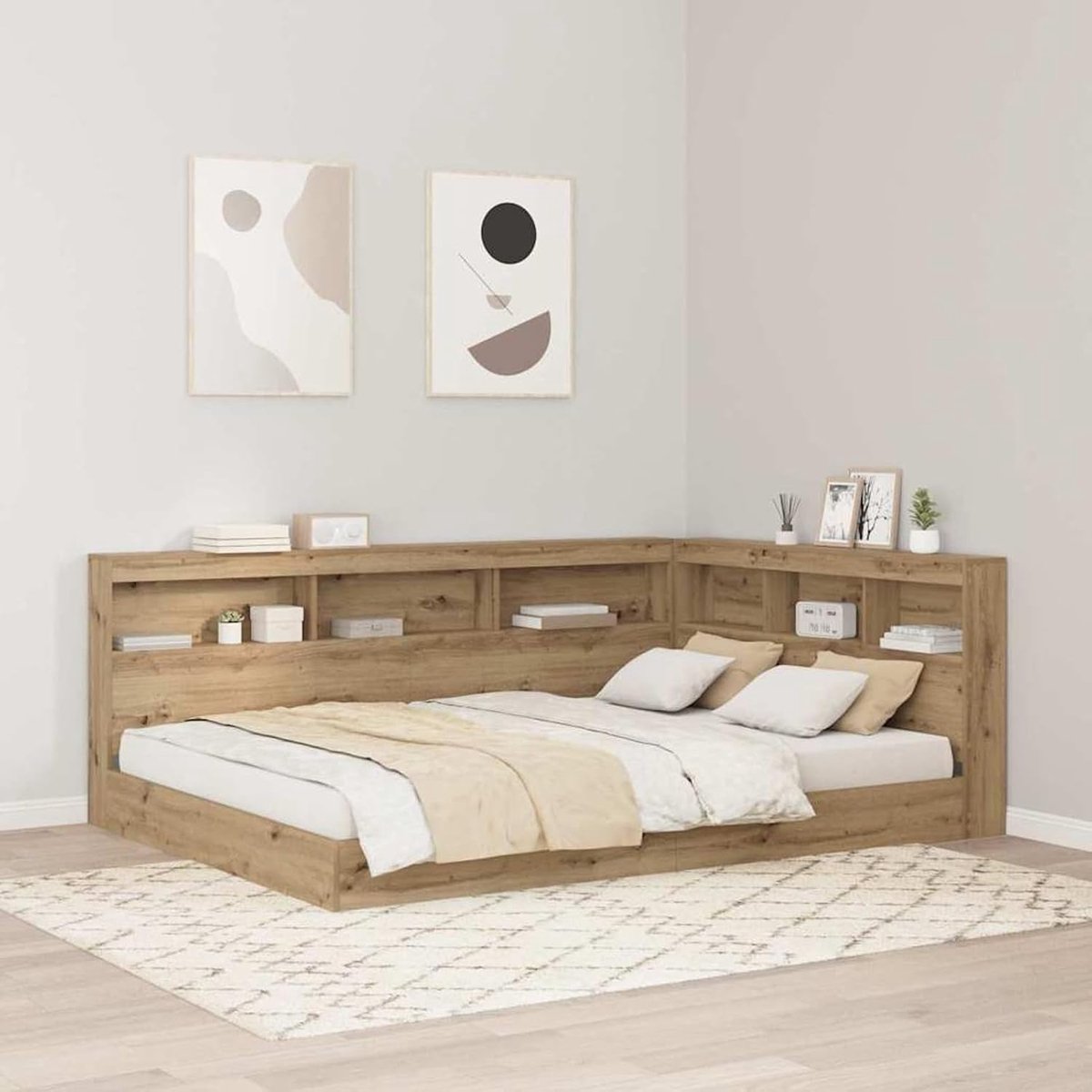 Hoofdbord met opbergruimte, eiken, handwerk, 160 cm, hout, hoofdeinde voor boxspringbedden, slaapkamer, hoteldesign